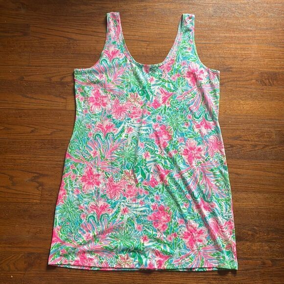 Lilly Pulitzer Newberri Tank Dress Amalfi Blue Leaf It Wild NWT - Picture 1 of 6